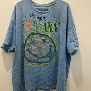 Urban Outfitters NIRVANA Washed Blue Smiley Tee